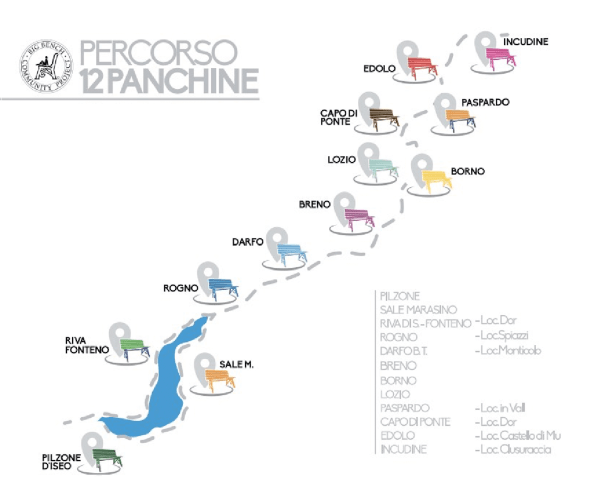 PANCHINE GIGANTI LAGO ISEO MAPPA